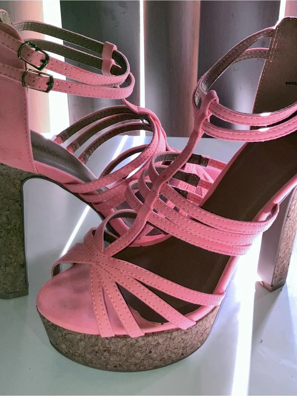 Women's suede Coral Strappy Cork Platform Heels size 8